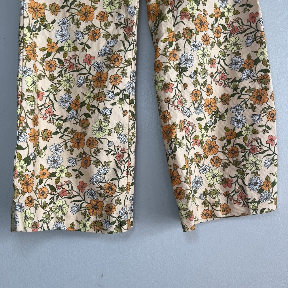 Loft Petite Sutton Kick Crop Pants Beige Orange Yellow Floral Woman’s 2P Belt - Picture 6 of 16